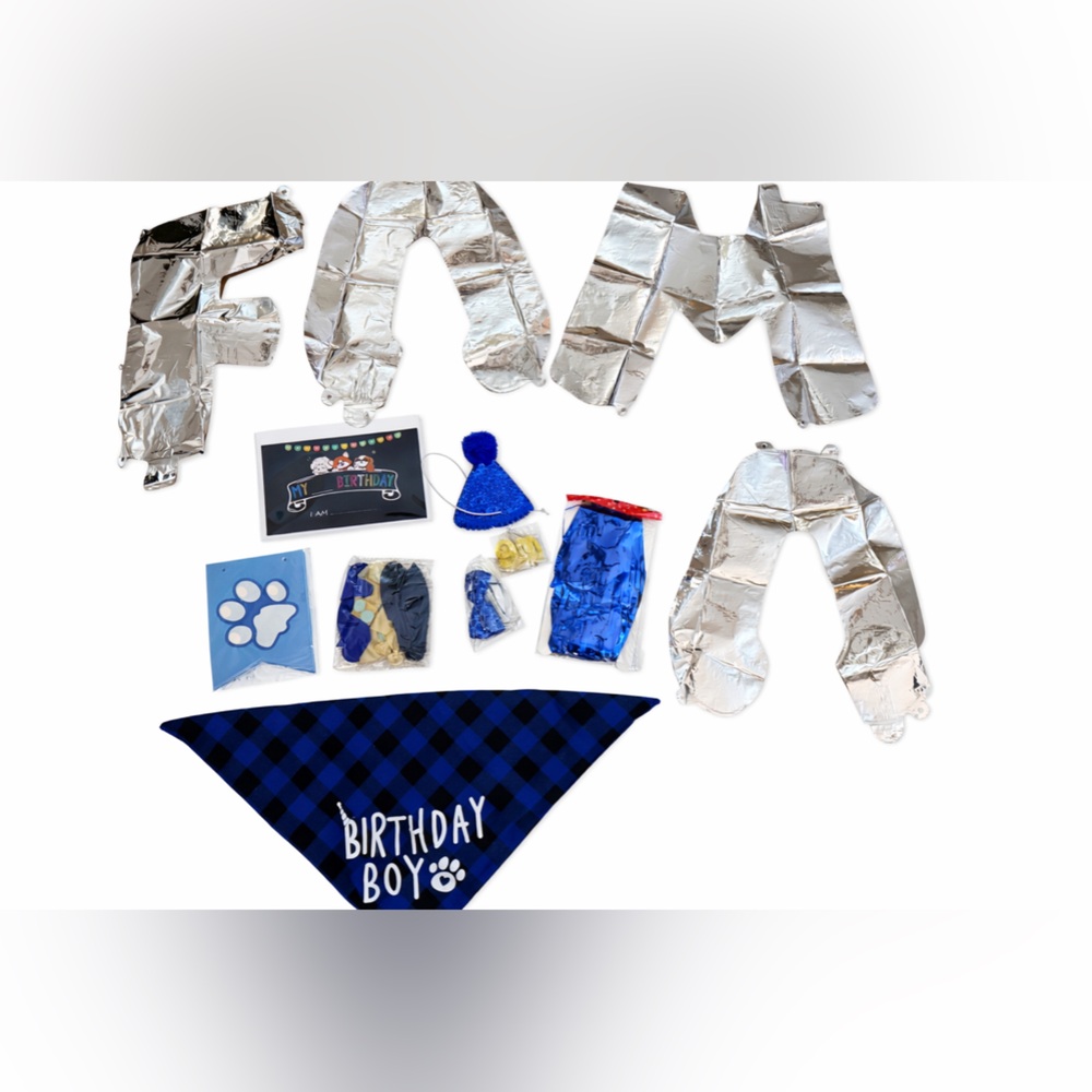 Birthday Boy Dog Party Set with Blue Bandana